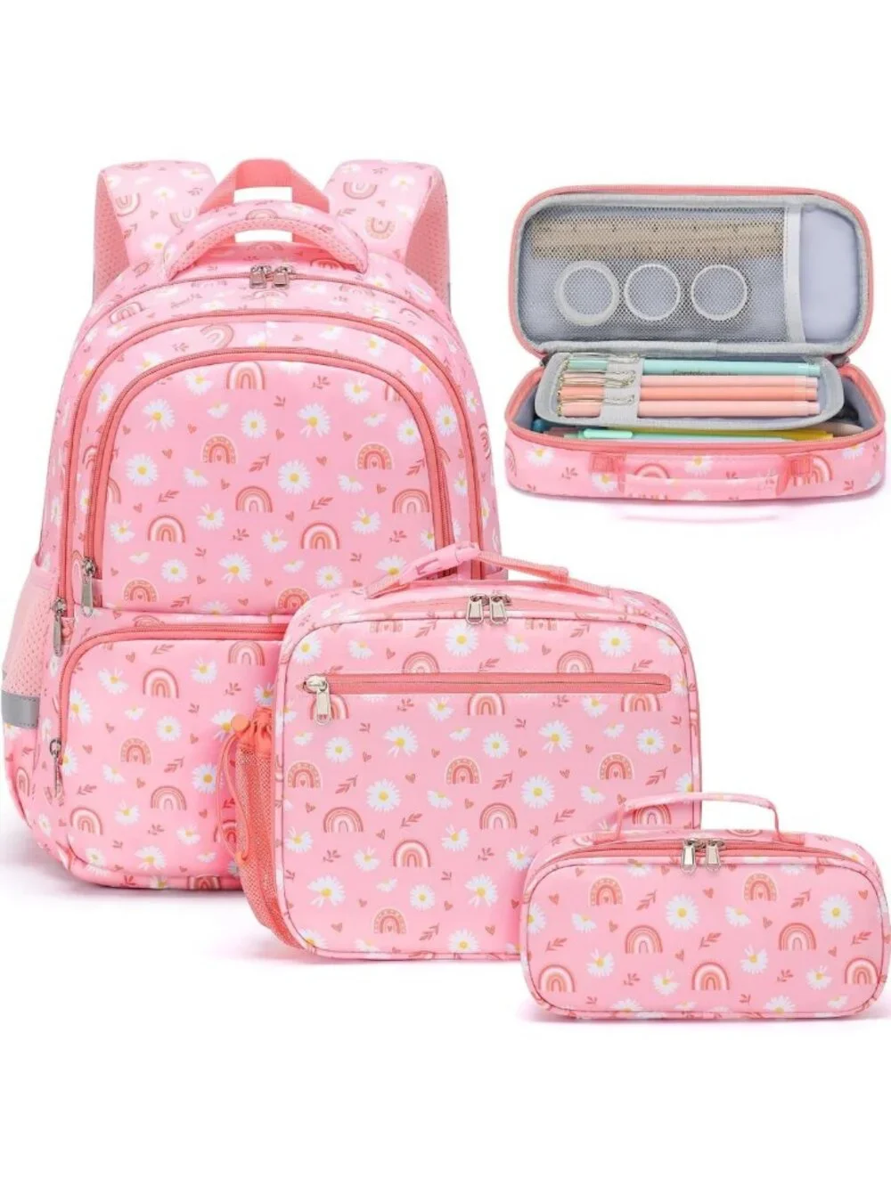 Stylish 3PCS Waterproof Kids Backpack Set for School Girls - Perfect for